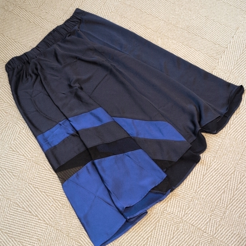 Roaman's Navy Blue Black Mesh Midi A-Line Full Skirt Elastic Waist Sz 16w